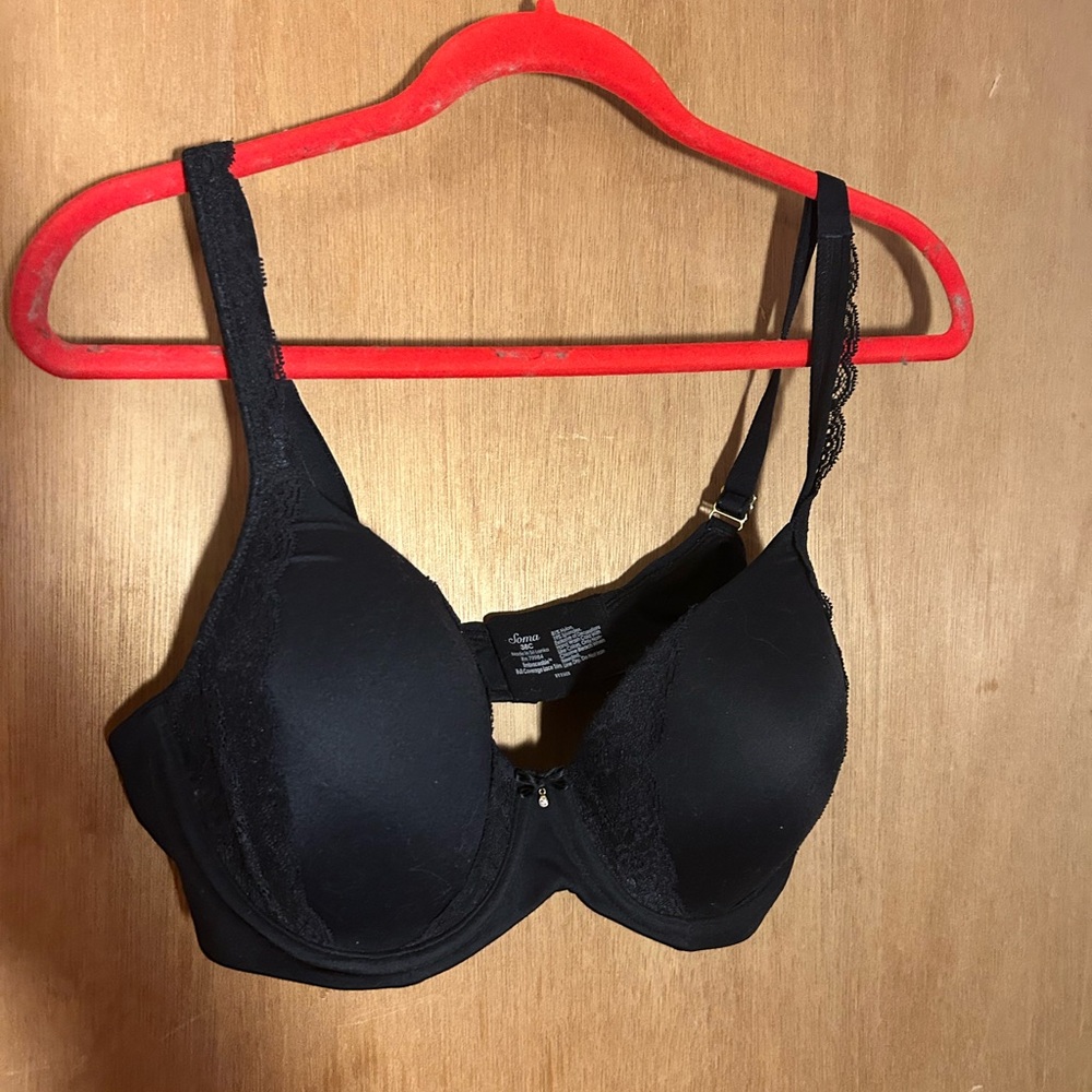 Soma‎ Elegant Black Molded cup, underwire Lace trim Bra. Size 38C